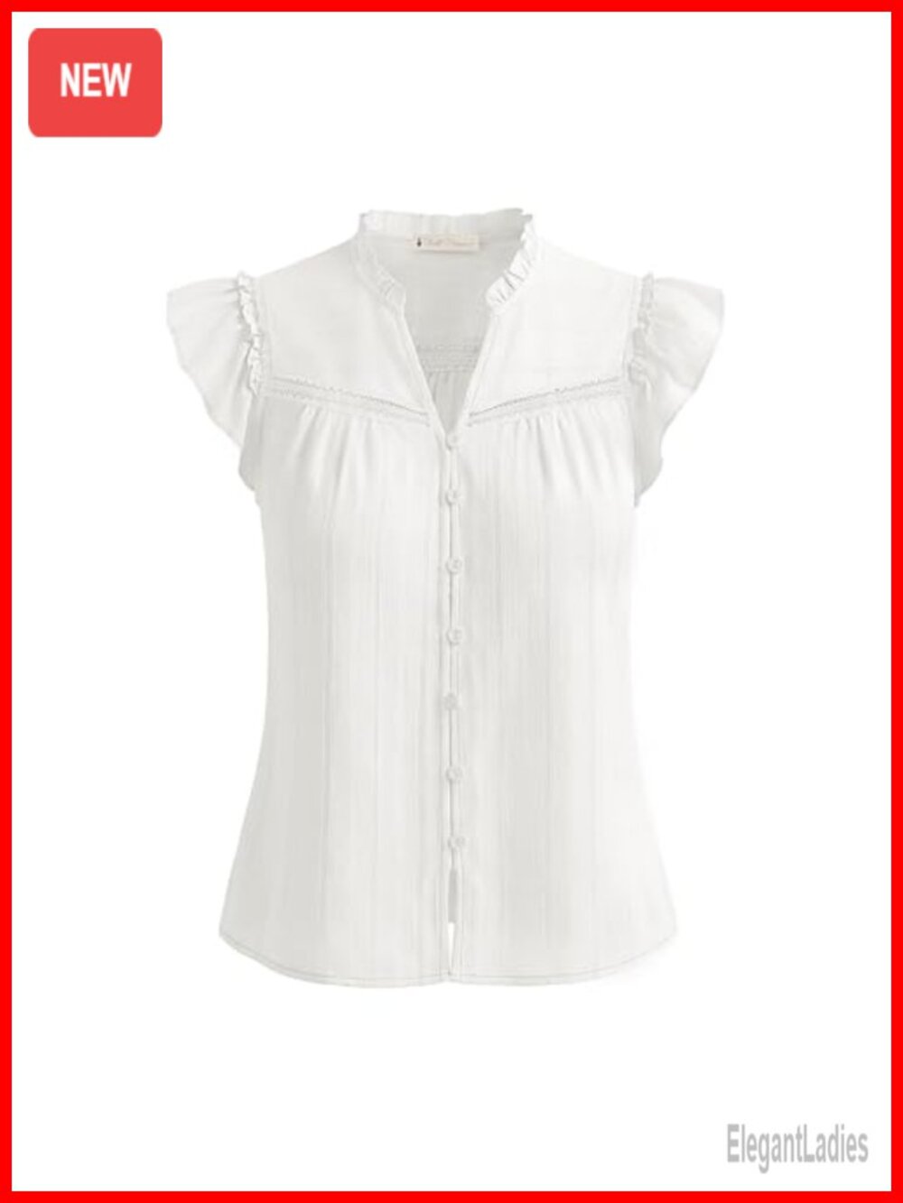 Ruffle Sleeve V Neck Button Down Cotton Lace Crochet Blouse